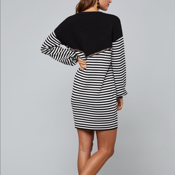 Suzy Stripe Sweater Dress in Black & White - Picture 2 of 8